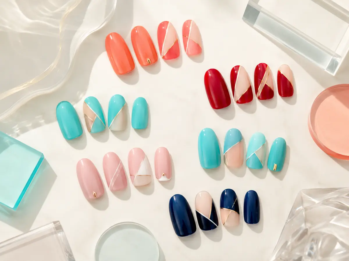 Coral, aqua, red, blush and navy nail design ideas