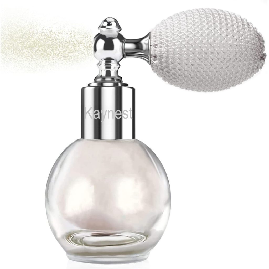 Highlighter Powder Spray, Longwear Glitter Spray for Body, Face, Hair, Shimmer Powder High Gloss Loose Powder Makeup Mist for Festive Party, Stage Shows, Nightclubs, Bar(1#Pearl White)