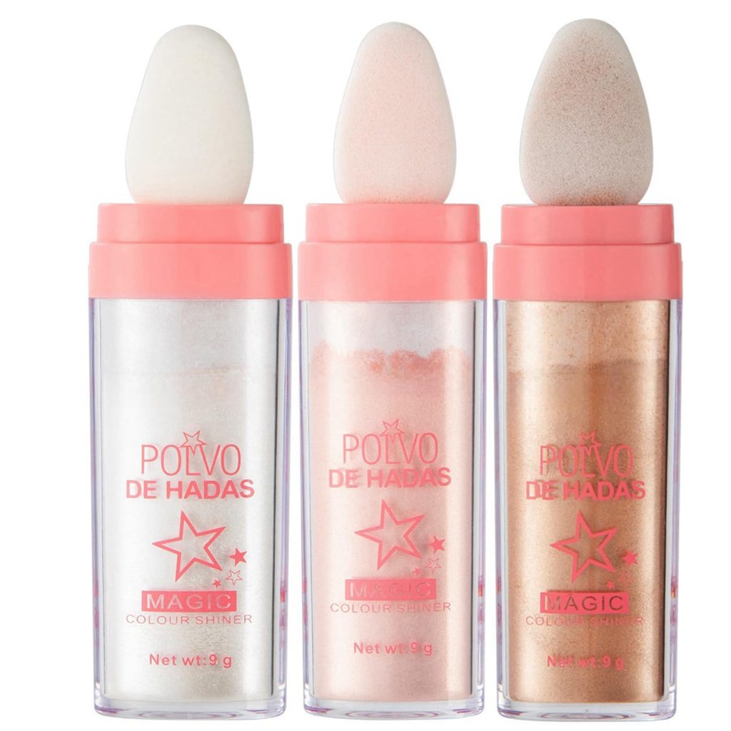 URQT 3 Color Polvo De Hadas Fairy Dust Highlight Patting Powder – Full Body Contouring and Clavicle Pearlescent Patting Powder for Face and Eye, Halloween Sparkling Body Glitter Powder (Trio)