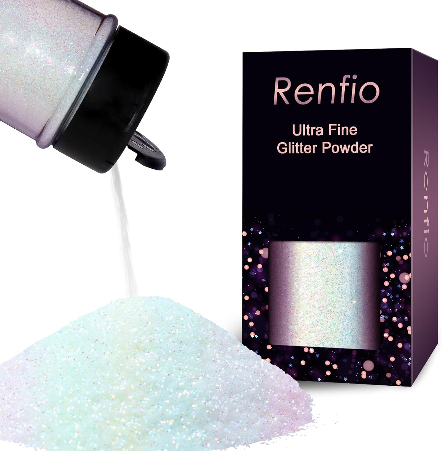 Renfio Iridescent Ultra Fine Glitter Powder Resin Supplies Glitters 1.94 Oz /55g PET Flake Crafts Sequins 1/128″ Epoxy Chips for Christmas Decorations, Epoxy Resin, Snow Globe Tumblers – Dream Rainbow