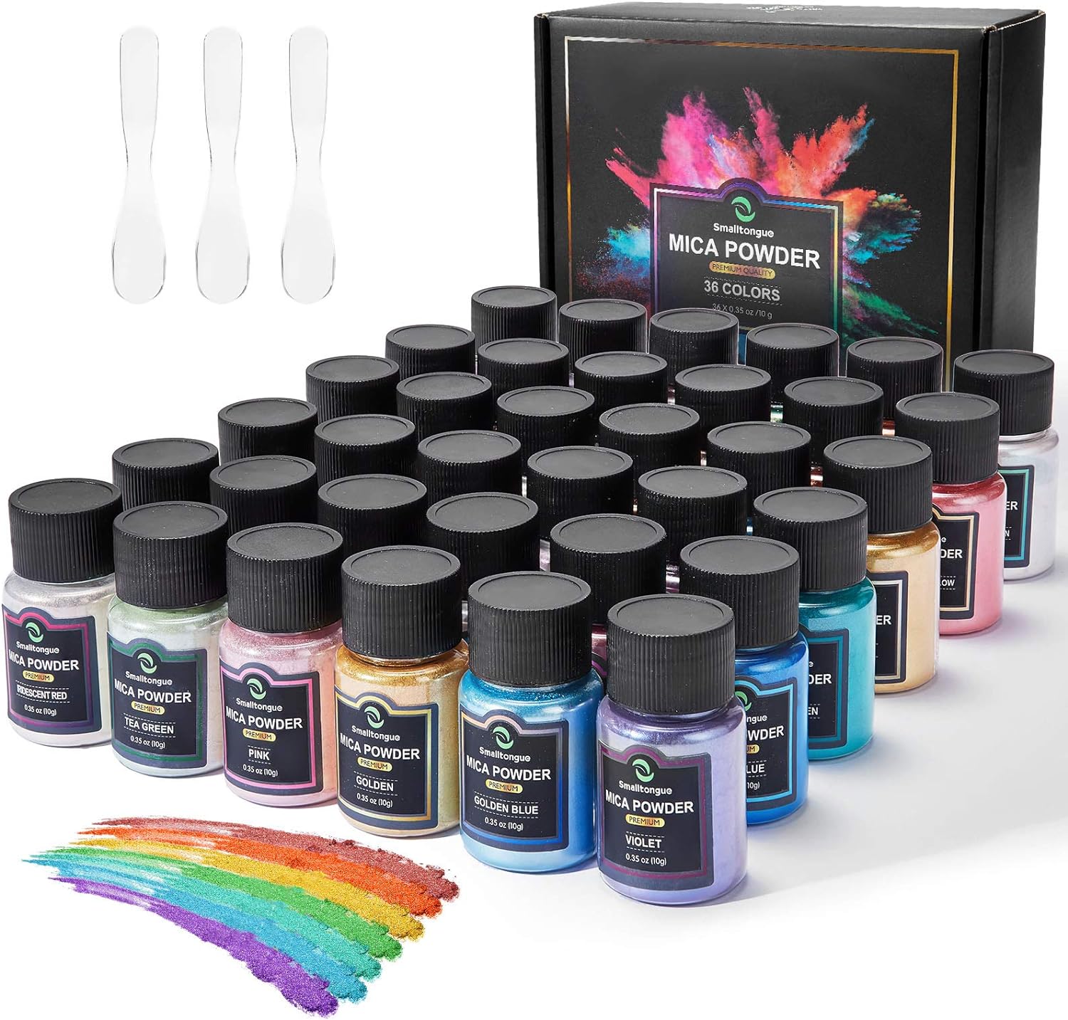 Mica Powder for Epoxy Resin, 36 Colors, 0.35 oz(10g) Bottles Mica Glitter Powder, Mica Pigment Powder for Lip Gloss, Soap Making, Bath Bomb, Art Crafts, Resin Dye, Nails