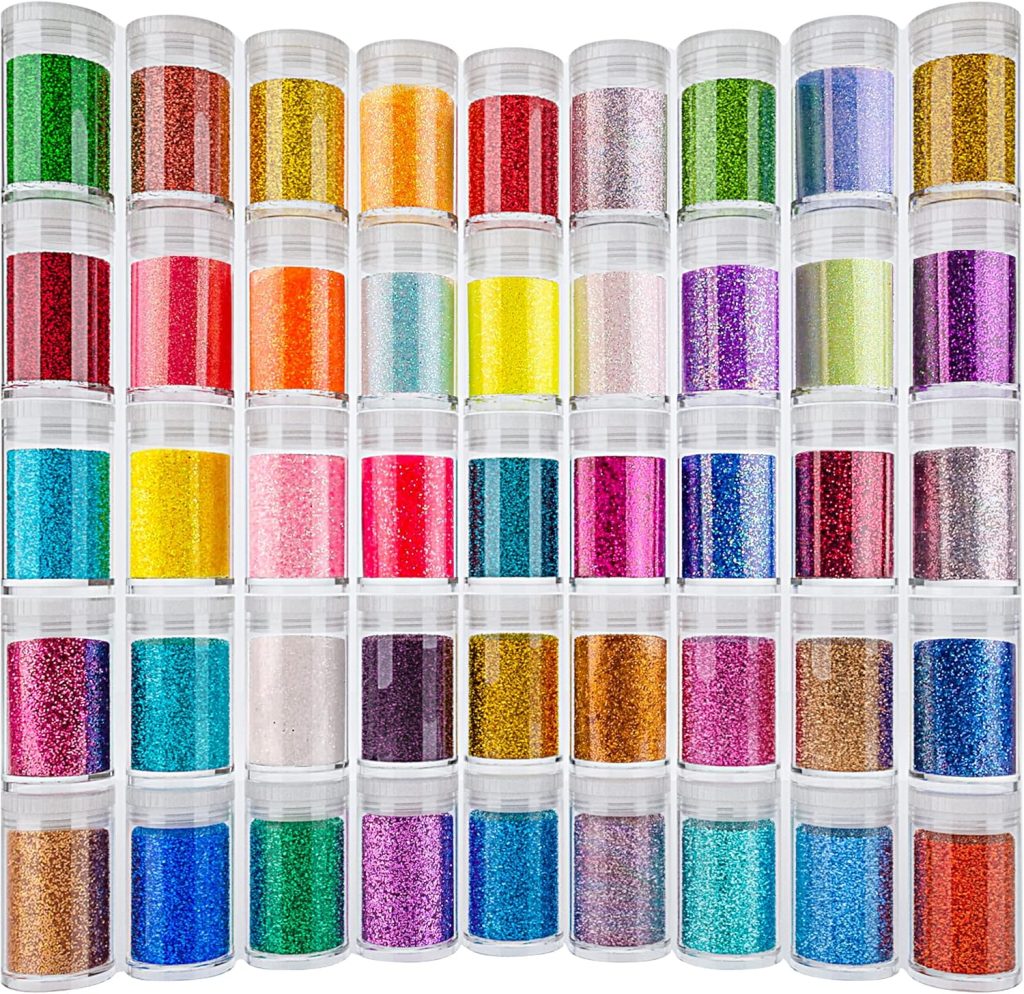 Ultra Fine Glitter 45 Colors Set, Holographic Glitter Powder for Tumblers, Arts and Craft Glitter, Iridescent Glitter for Epoxy Resin, Cosmetic Glitter for Body Nail Face Hair Eyeshadow Makeup