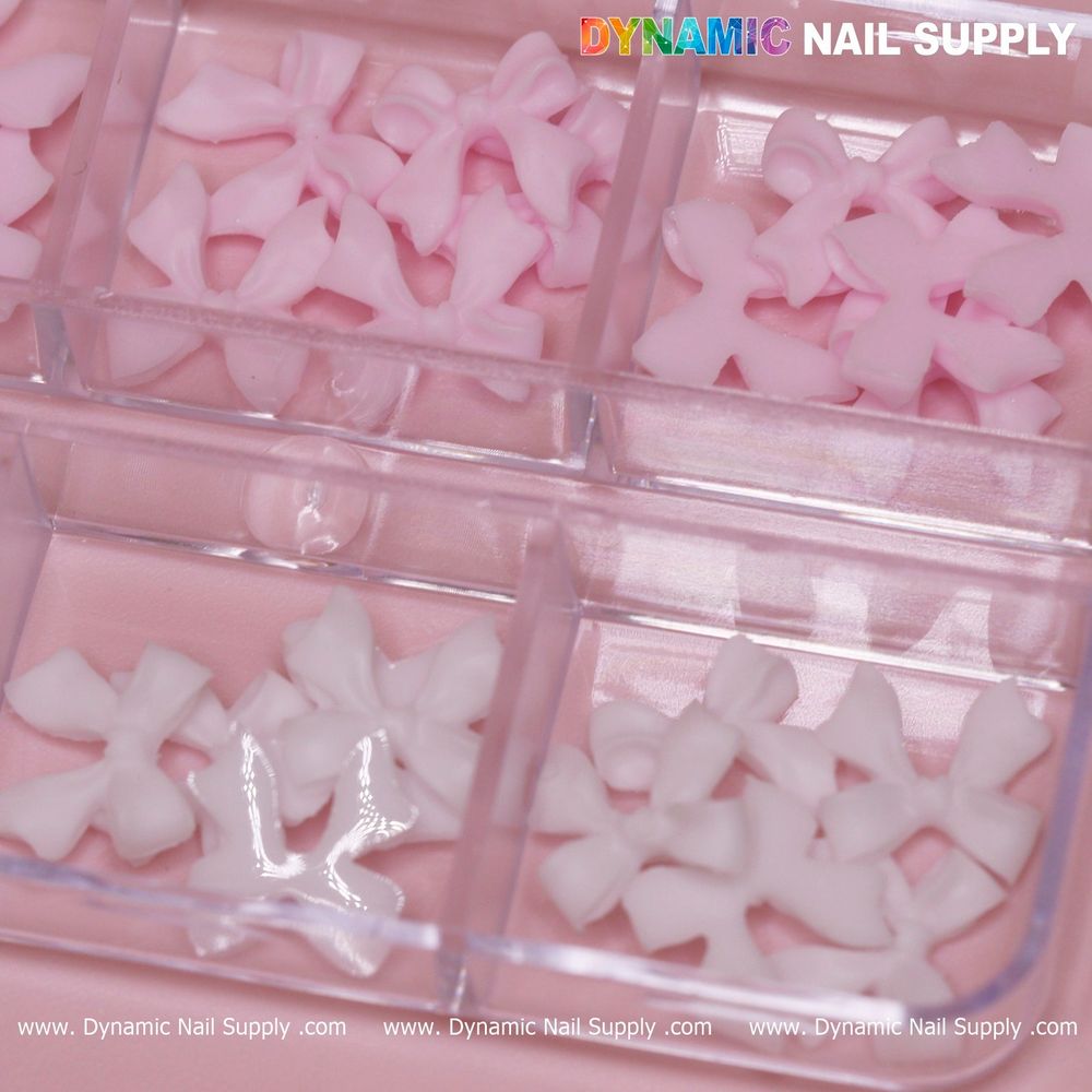 white and pink resin bow nail charms - 2